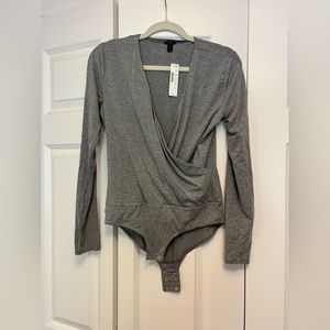 NWT J. Crew Gray Wrap Bodysuit